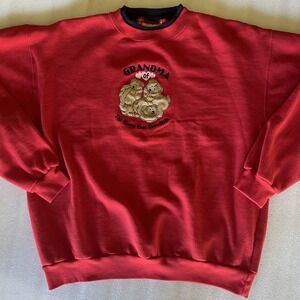 Vintage Double Collar Red Grandma Sweatshirt XL Cottagecore Embroidery